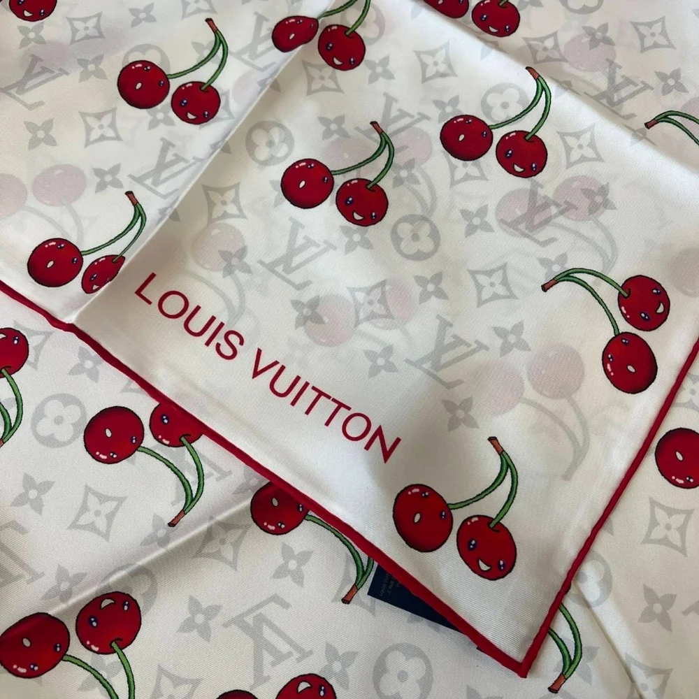 Cherry Print Scarf in White and Red